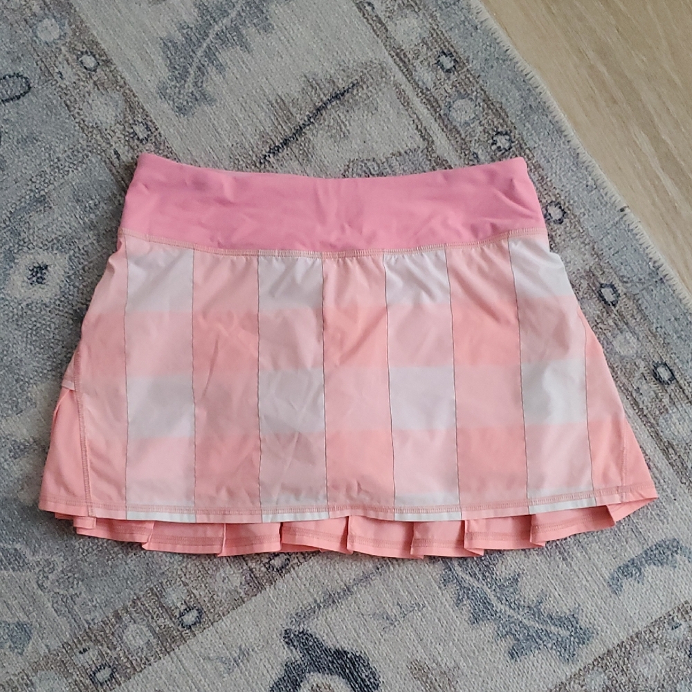 Lululemon Pace Setter Skirt Gros Gingham Bleached Coral / Pop Orange HTF sz4 - Picture 2 of 10